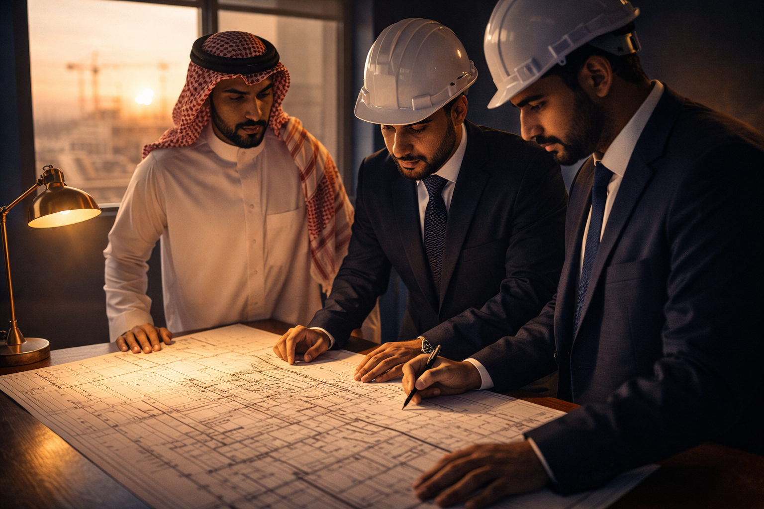 فريق المشاريع يراجع المخططات